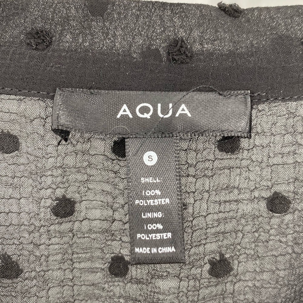 Aqua NWT Ruffle Clip Dot Mini Dress Pussy Bow Bishop Sleeves V Neck Black New - Picture 9 of 13